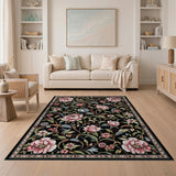 Black Persian Floral Rug with Pink Peonies