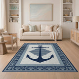 Navy Anchor Blue Teal Coastal Area Rug
