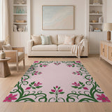 Ornate Pink Floral Vine Area Rug
