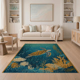 Blue and Teal Teal Sea Turtle Underwater Area Rug