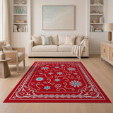 Geometric Modern Red Snowflake Ornate Area Rug
