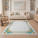 Ornate Teal Leaf Gold Frame Area Rug
