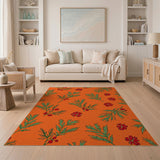 Orange Fern Berry Flower Pattern Area Rug