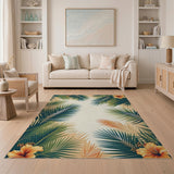 Tropical Palm Fronds Hibiscus Area Rug
