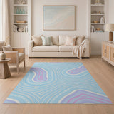 Wavy Abstract Area Rug in Blue, Purple Pink