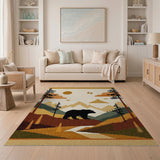 ODIKA Washable Mountain Bear Area Rug - Rustic Cabin Style Low Pile Non-Slip Floor Mat