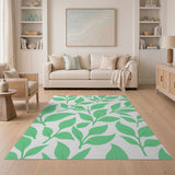 Vibrant Green Leaf Pattern Area Rug