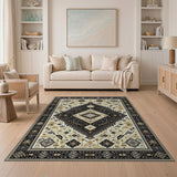 ODIKA Washable Bohemian Tribal Area Rug - Low Pile Non-Slip Diamond Medallion Design