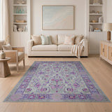 Purple Floral Persian Area Rug with Grey Field