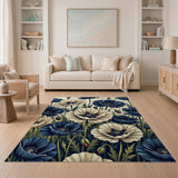 Navy Ivory Poppy Floral Area Rug