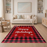 Happy Holidays Red Black Plaid Area Rug