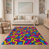 Vibrant Pink Yellow Blue Squiggle Area Rug