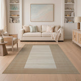 Beige Woven Area Rug with Ivory Striped Inset