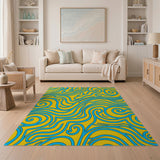 Multi-color and Patterns Vibrant Yellow Blue Swirl Abstract Area Rug