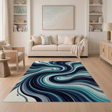 Blue and Teal Abstract Area Swirling Teal Waves Abstract Area Rug