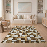 Brown Tan Woven Timber Geometric Rug