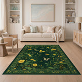 Emerald Green Butterfly Floral Meadow Rug