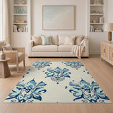 Elegant Teal Damask Floral Area Rug