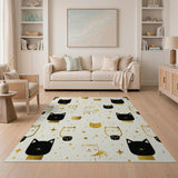Playful Black Cat Gold Foil Pattern Area Rug