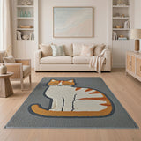 Smiling Orange Tabby Cat Grey Area Rug