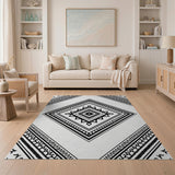 Black White Heritage Tribal Diamond Area Rug