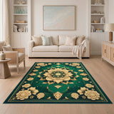 Green Floral Lotus Mandala Area Rug