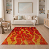 Red Fiery Flame Abstract Area Rug