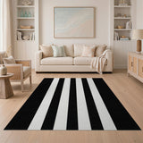 Black and White Geometric Modern Bold Black White Vertical Striped Area Rug