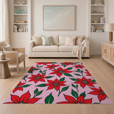 Multi-color and Patterns Vibrant Pink Poinsettia Floral Area Rug