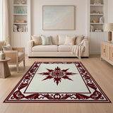 Red Starburst Mandala Area Rug with Ornate Border