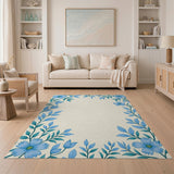 Blue Cosmos Floral Border Area Rug