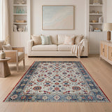 Traditional Persian Floral Area Rug in Navy Red