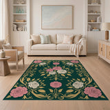 Ornate Pink White Rose Floral Vintage Area Rug
