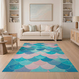 Teal Pink Mermaid Scales Area Rug
