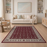 Rich Red Persian Area Rug with Intricate Cream Motifs