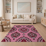 Pink Ornate Floral Damask Area Rug