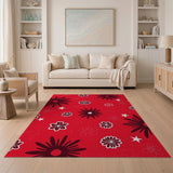 Vibrant Red Floral Star Area Rug