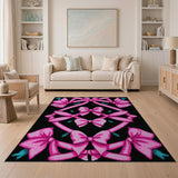 Playful Pink Bows Pixel Pattern Area Rug