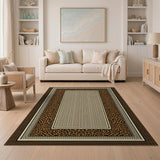 Leopard Print Border Beige Area Rug