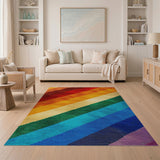 Multi-color and Patterns Vibrant Rainbow Diagonal Stripe Shag Rug