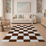 Classic Brown White Checkered Area Rug
