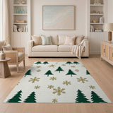 Winter Pine Tree Gold Snowflake Area Rug