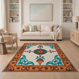 Multi-color and Patterns Teal Orange Medallion Persian Area Rug