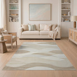Serene Beige Waves Abstract Area Rug