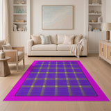 Purple Gold Geometric Grid Area Rug