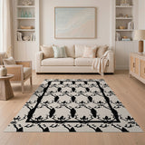 Elegant Black Ivory Persian Damask Rug