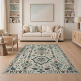 Teal Botanical Floral Medallion Area Rug