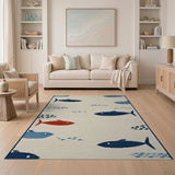 Whimsical Blue Fish Coastal Area Rug