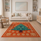 Teal Mandala Christmas Tree Area Rug with Snowflakes
