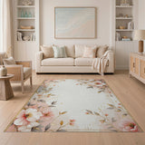 ODIKA Washable Floral Area Rug - Elegant Pink Blossom Low Pile Non-Slip Carpet